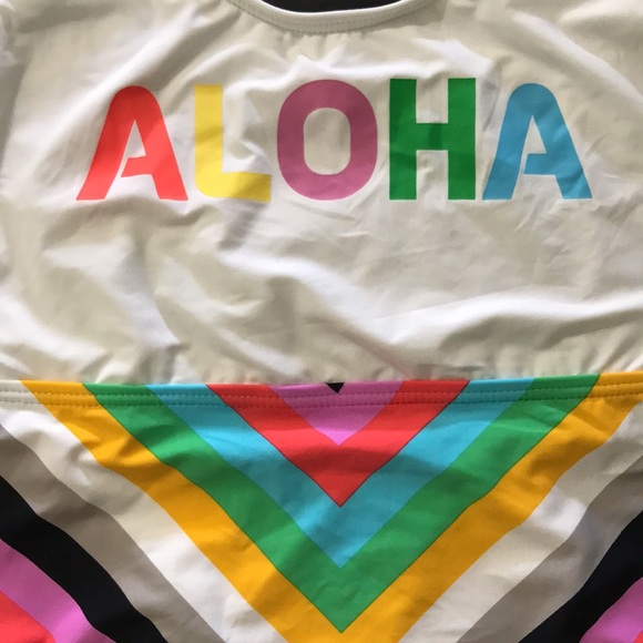 Colorful Stripped one piece swimsuit.  Size L. - Picture 2 of 6